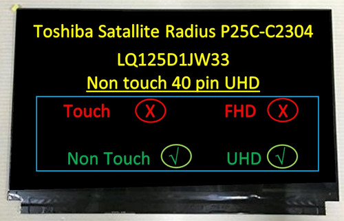 12.5"4K LCD screen LQ125D1JW33 FOR Toshiba Satellite Radius 12 3840X2160