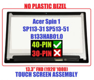 13.3" FHD 1920x1080 LCD Panel REPLACEMENT LED Touch Screen Display Assembly B133HAB01.0 Acer Spin 5 SP513 SP513-51 SP513-52N Series