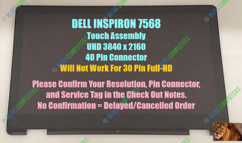 15.6" 4K UHD LCD Touch Screen Digitizer Display Bezel Dell Inspiron 15 7568