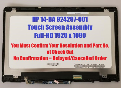 14.0" FHD 1920x1080 LCD Panel Replacement LED Screen Display with Touch Digitizer and Bezel Frame Assembly for HP Pavilion X360 Convertible 14-BA025TX 14-BA025TU 14-BA026TU P/N: 924297-001