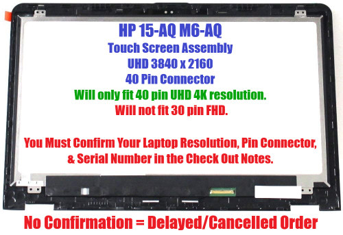 15.6" UHD 4K LED LCD Touch Screen Assembly HP x360 15-AQ166NR