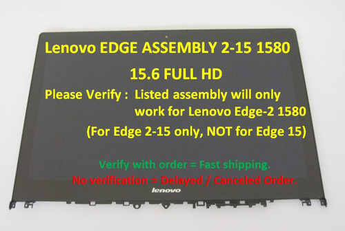 BLISSCOMPUTERS 15.6" Touch Glass Panel + LED LCD Display Screen Assembly For Lenovo Edge 2-1580 Laptop LCD LED Touch Screen Digitizer Assembly (Only work for Edge 2-15,not for Edge 15)