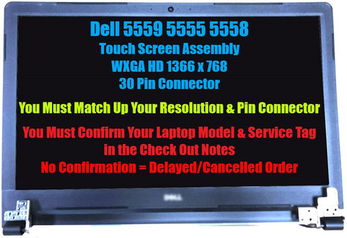 BLISSCOMPUTERS 15.6" 1366x768 FHD LCD LED Display Screen + Hinge +Bezel + A B Case Cover Full Assembly for Dell Inspiron i5558-2572BLK i5558-2147BLK