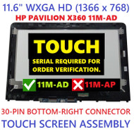 New Genuine 11.6" HD LCD Screen Display Touch Digitizer Glass Bezel Frame Touch Control Board Assembly Pavilion X360 11-ad015TU 11-ad016TU 11-ad017TU 11-ad018TU 11-ad019TU