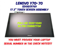 17.3" Touch LCD Screen Digitizer with Frame Assembly 1920x1080 For Lenovo Y70-70 Touch 80DU