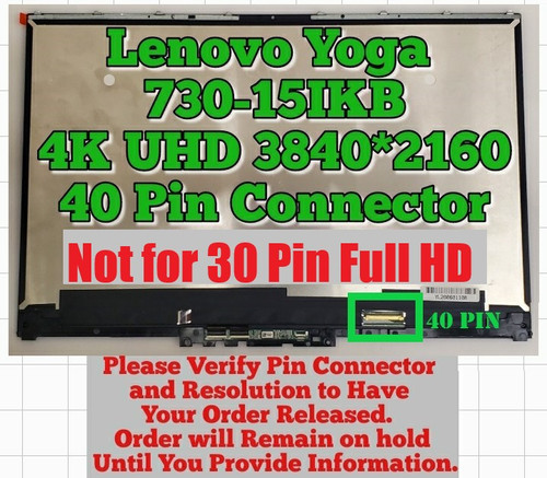 15.6" UHD 3840x2160 LCD Display LED Screen Touch Digitizer and Bezel Frame Assembly Lenovo IdeaPad 730-15IKB Type 81CU FRU 5D10Q89745