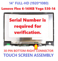 New Genuine 14" FHD 1920x1080 LCD Screen LED Display Touch Digitizer Bezel Frame Touch Control Board Assembly Lenovo Yoga 530-14IKB Yoga 530-14