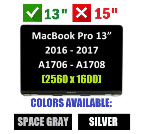 Apple MacBook Pro 13" 2016 2017 A1706 A1708 Screen REPLACEMENT Assembly Silver