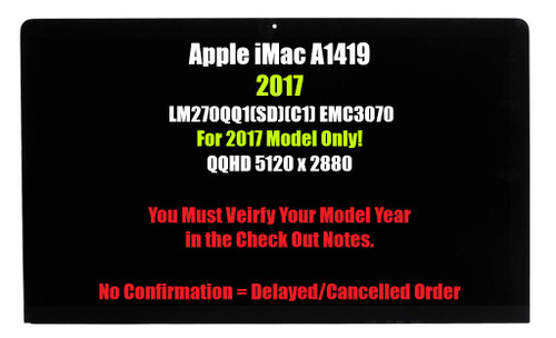 Apple iMac A1419 5K EMC 3070 LM270QQ1 SD C1 P3 Retina LCD Screen Assembly 2017
