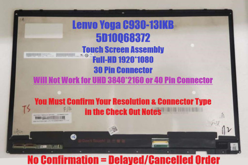 Lenovo 13.9" Led FHD REPLACEMENT Touch Screen Assembly 5d10s73319 B139han03.0