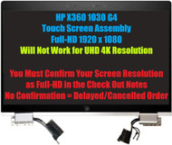 HP X360 1030 G4 LCD DISPLAY Touch Panel Screen FHD Whole Hinge Up Assembly