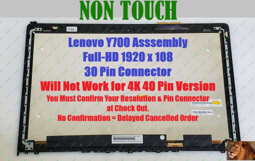 15.6" LCD LED Screen Assembly Lenovo Y700-15ACZ 5D10K25568 Non Touch