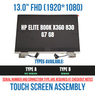 Display assembly 400 nits Anti-Glare no WWAN M03877-001 HP EliteBook x360 830 G7