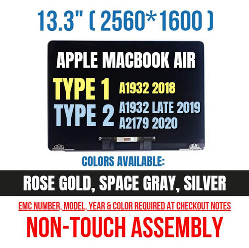13" Apple MacBook Air 2018 2019 Space Gray Full Display LCD Assembly A1932 / A+