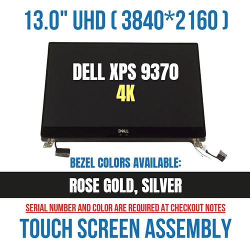 3D643 GENUINE Dell XPS 13 9370 13.3" UHD LCD Screen Assembly Touch Rose Gold