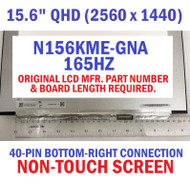 N156KME-GNA Non Touch Led LCD Screen 15.6" WQHD 2560x1440 165Hz 40 Pin