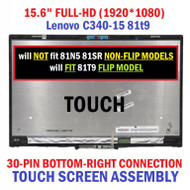 15.6" FHD LCD Touch screen Digitizer Assembly 5D10S39584 CHROMEBOOK C340-15 81T9