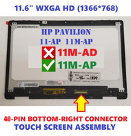 HP Pavilion x360 11-ap 11m-ap 11-ap0000 11m-ap0000 11-ap0xxx 11m-ap0xxx Series 11.6" HD 1366x768 IPS LCD Display Touch Screen Digitizer Assembly Bezel REPLACEMENT