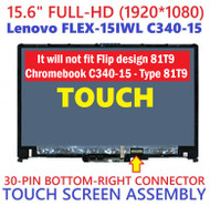 Screen REPLACEMENT N156HCA-EAB REV.C2 Lenovo Flex-15IWL 81SR 81SR0009US 81SR000AUS 81SR000BUS 5D10S39566 15.6" 1920x1080 FHD LCD Display Screen Touch Screen Digitizer Assembly Bezel