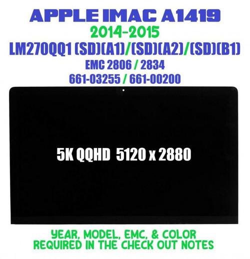 Apple iMAC 27" A1419 5K Late 2015 LCD Screen Display LM270QQ1-SDB1 661-03255