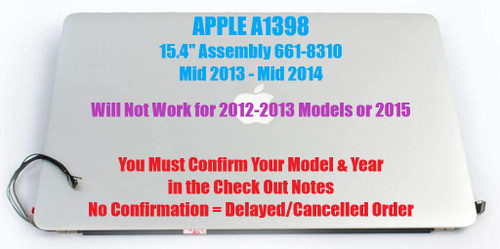 Apple Macbook Pro 15" A1398 Retina Late 2013 Mid 2014 Screen Assembly 661-8310