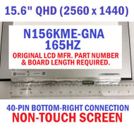 2.5K 165Hz 15.6" Laptop LCD Screen N156KME-GNA/ NE156QHM-NY1 NY2 40 Pin 2560x1440