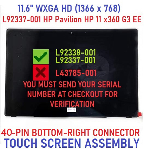 HP ChromeBook X360 G3 EE LCD Touch screen 40 Pin 11.6" B116XAB01.3 L92337-001