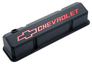 Chevrolet Small-Block V-8, 1958-1986 - Slant-Edge Die-Cast Valve Covers - Black crinkle, recessed logo