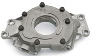 LS production-style gerotor-type oil pump modified to maintain oil pressure at high rpm’s for engines using a conventional wet-sump lubrication system.