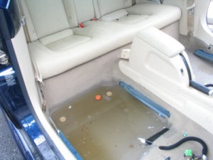 water flooded car carpet
