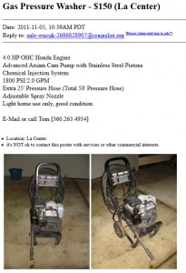 Pressure washer:  $150 OBO