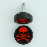 Skull teeth black-red flat fake piercing