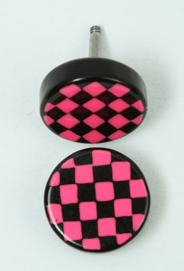 Check black-pink flat fake piercing