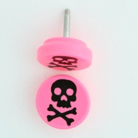Skull bone pink-black flat fake piercing