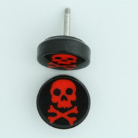Skull bone black-red flat fake piercing