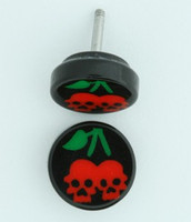 Skull cherry black flat fake piercing