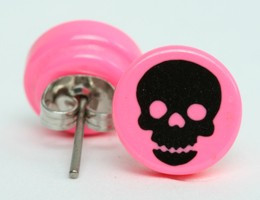 Skull big pink circular reference stud