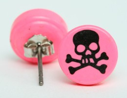 Skull tooth pink circular reference stud