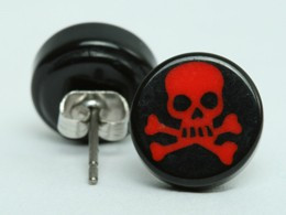 Skull tooth black-red circular reference stud