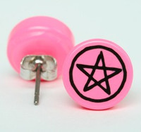 Pentagrame pink circular reference stud