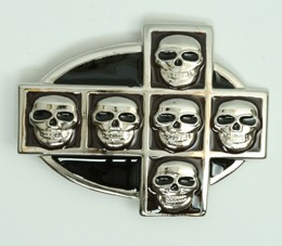 Skull cross oval big buckle