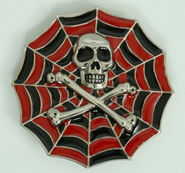 Skull spiderweb red big buckle