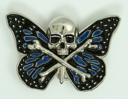 Butterfly skull blue big buckle