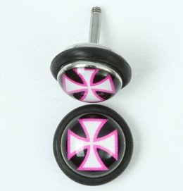 Hero cross black-white-pink half globe fake piercing