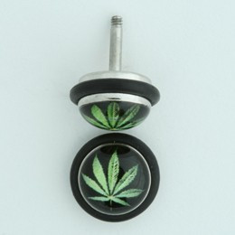 Marijuana L green half globe fake piercing