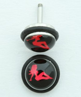 Girl black-red half globe fake piercing