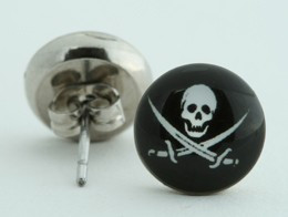Skull swords black-white circular reference stud