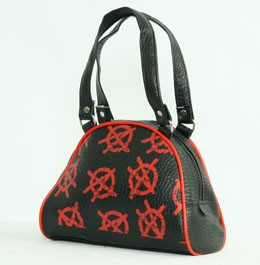 Red anarchy on black small bowling bag