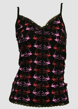 Front - Swallow black-red-pink top lace top