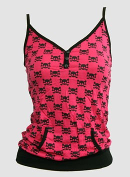 Front - Cute skull pink-black top pocket top